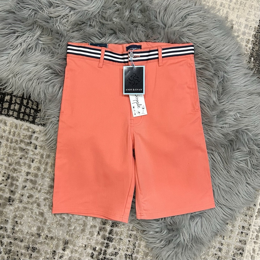 Andy & Evan Boys Belted Coral Pink Shorts With Adjustable Waist Size 13-14Y